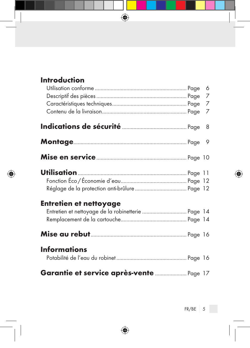 Introduction, Indications de sécurité, Montage | Mise en service, Utilisation, Entretien et nettoyage, Mise au rebut, Informations, Garantie et service après-vente | Miomare Single-lever mixer User Manual | Page 5 / 65