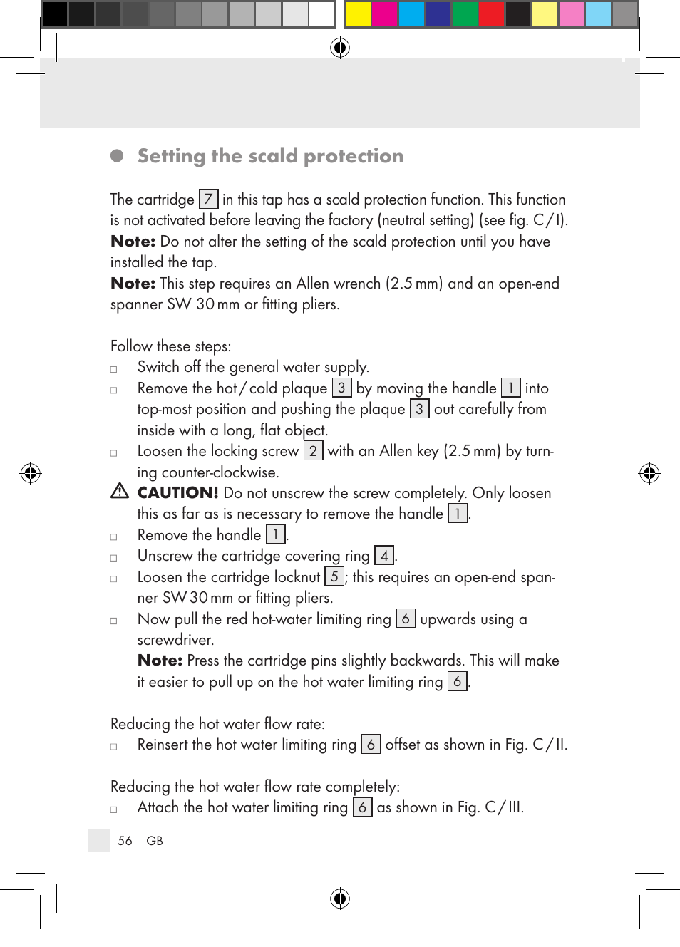 Setting the scald protection | Miomare Single-lever mixer User Manual | Page 56 / 65