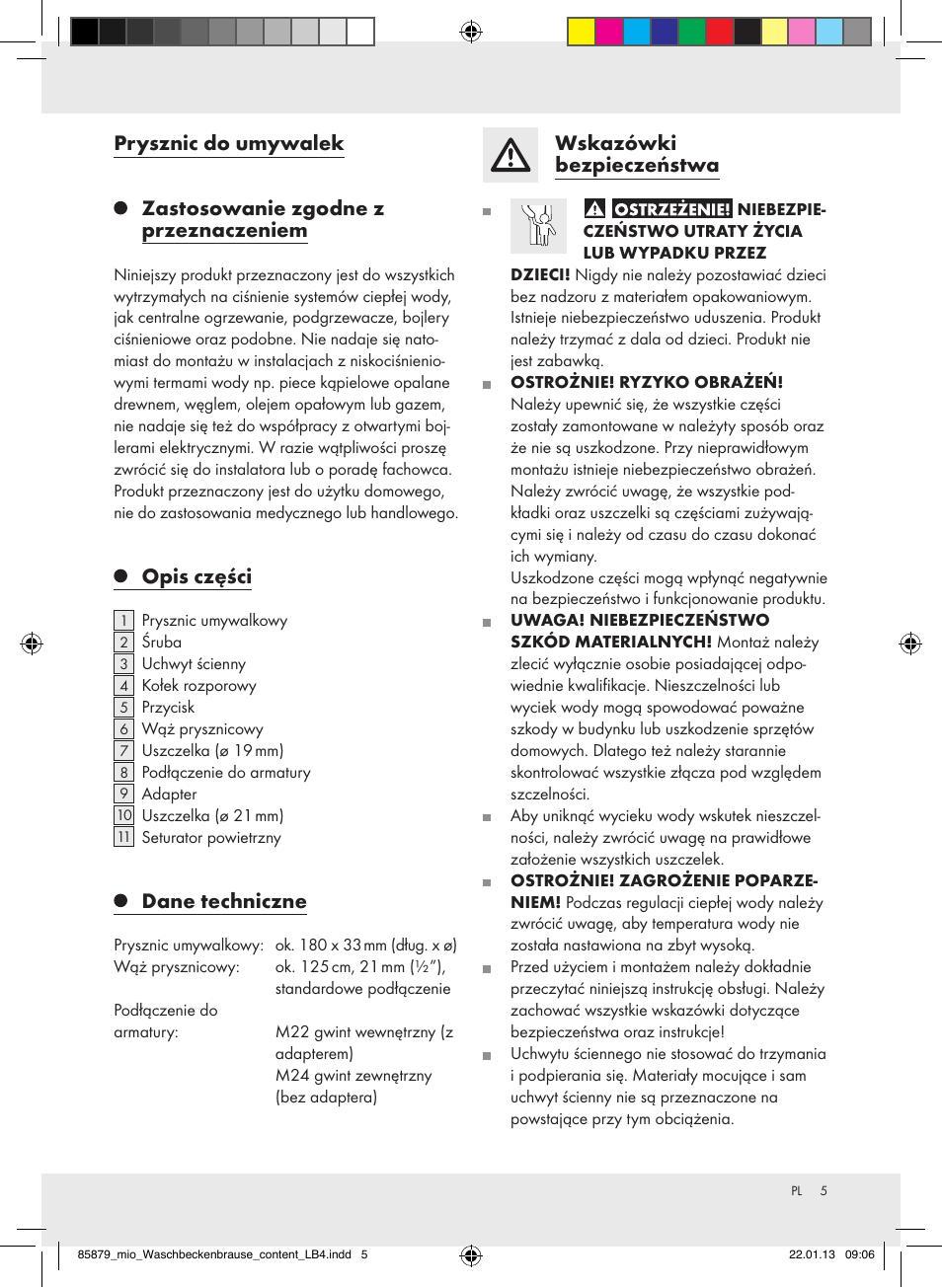 Opis części, Dane techniczne, Wskazówki bezpieczeństwa | Miomare Z31386 User Manual | Page 5 / 19