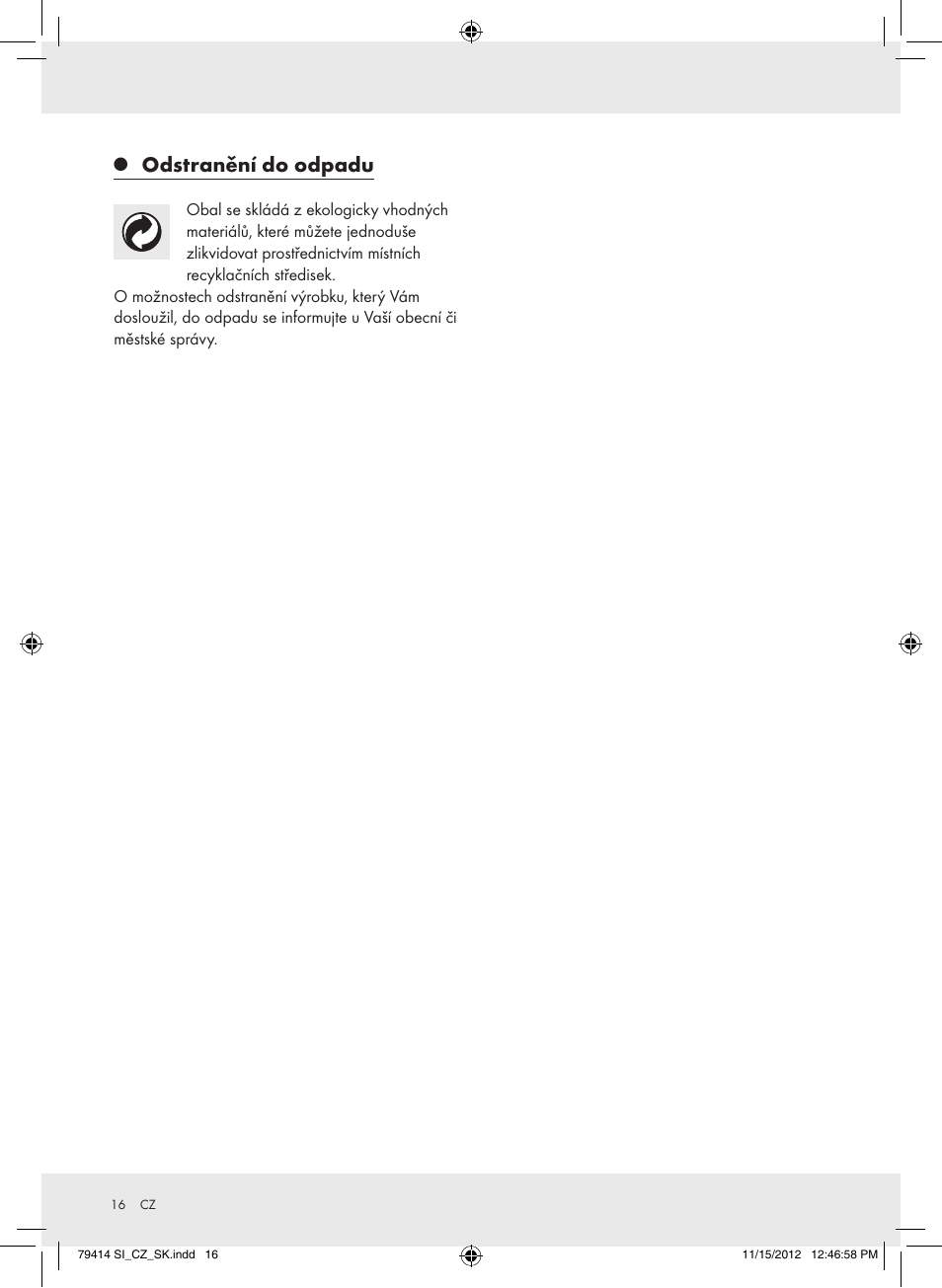 Odstranění do odpadu | Miomare Z29601GB User Manual | Page 16 / 26