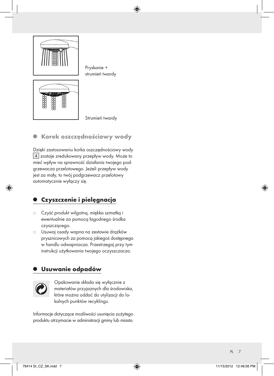 Korek oszczędnościowy wody, Czyszczenie i pielęgnacja, Usuwanie odpadów | Miomare Z29601GB User Manual | Page 7 / 26