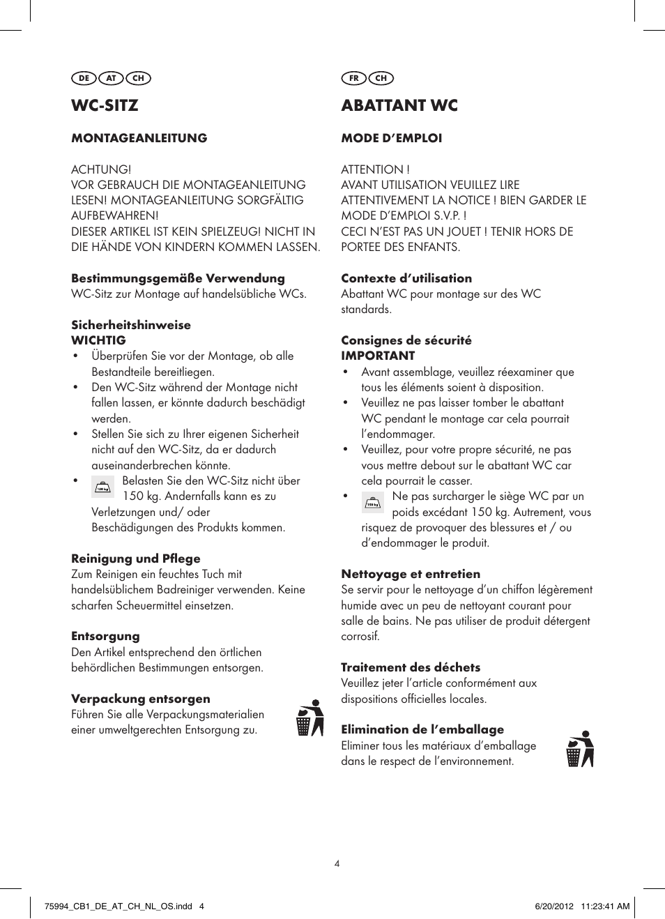 Wc-sitz, Abattant wc | Miomare Z27115A / Z27115B / 3 Z27115C / Z27115D User Manual | Page 4 / 6