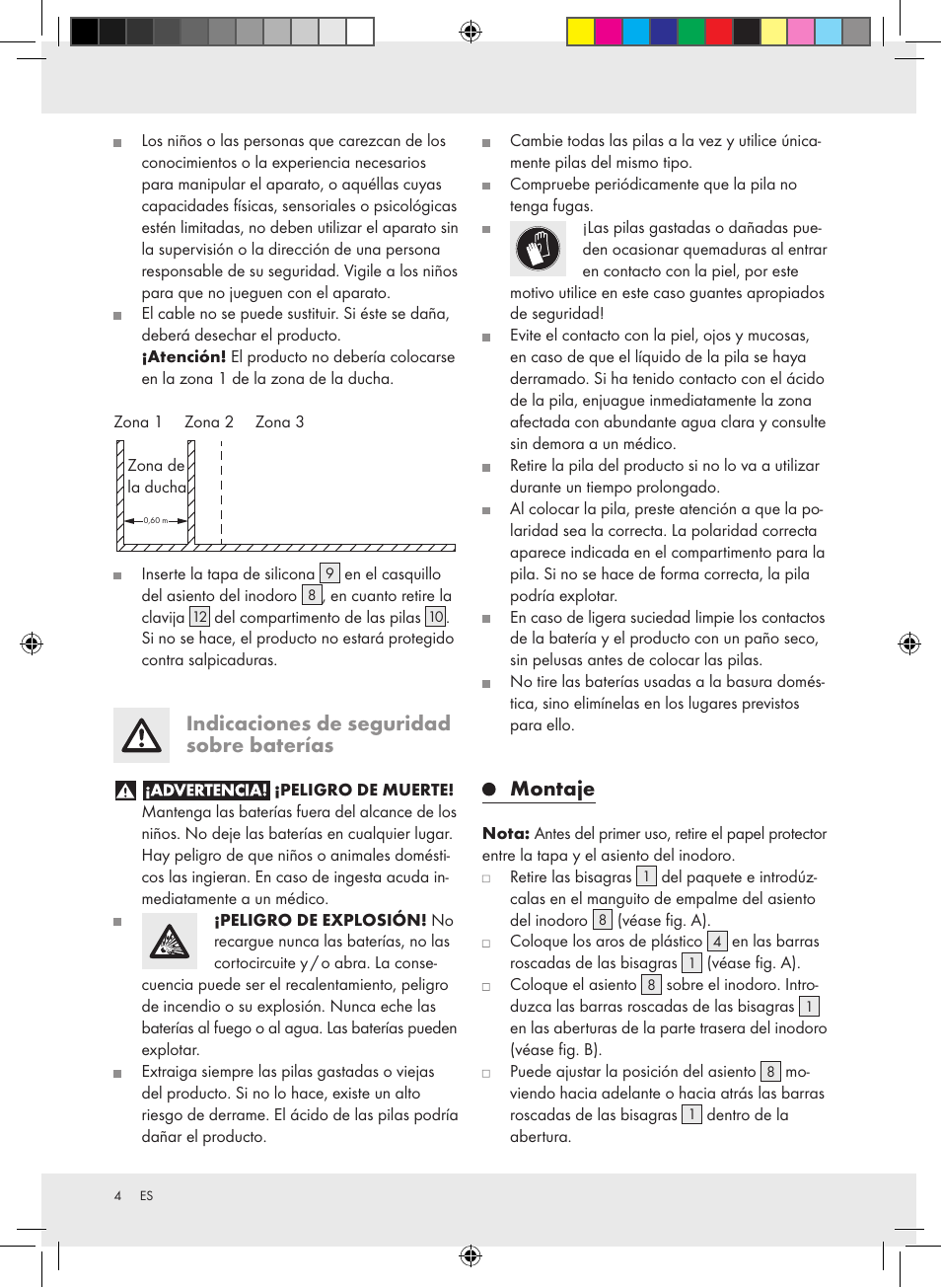 Indicaciones de seguridad sobre baterías, Montaje | Miomare Z30397A Z30397B User Manual | Page 4 / 27