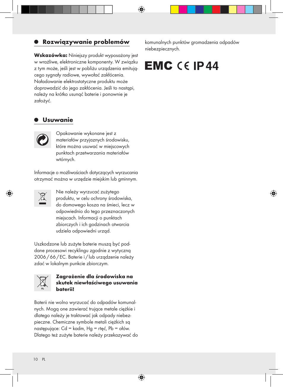 Rozwiązywanie problemów, Usuwanie | Miomare Z30397A Z30397B User Manual | Page 10 / 35