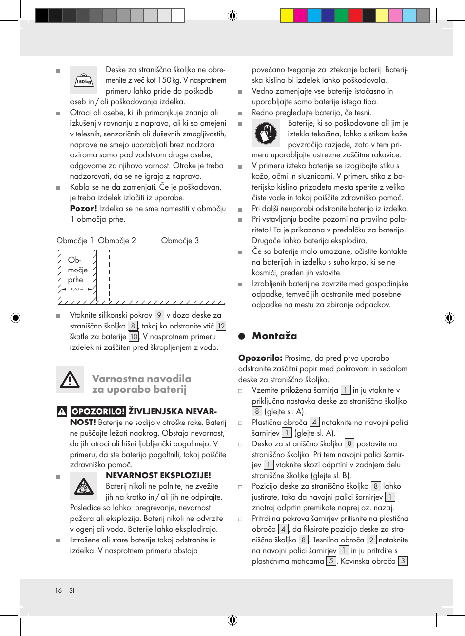 Varnostna navodila za uporabo baterij, Montaža | Miomare Z30397A Z30397B User Manual | Page 16 / 35