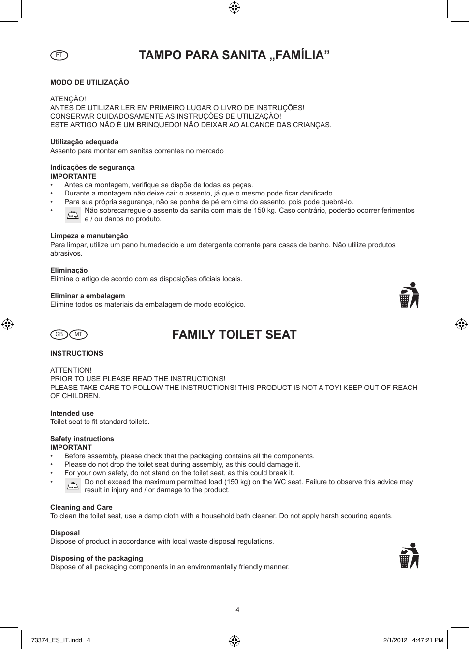 Tampo para sanita „família, Family toilet seat | Miomare Z30832 User Manual | Page 4 / 5