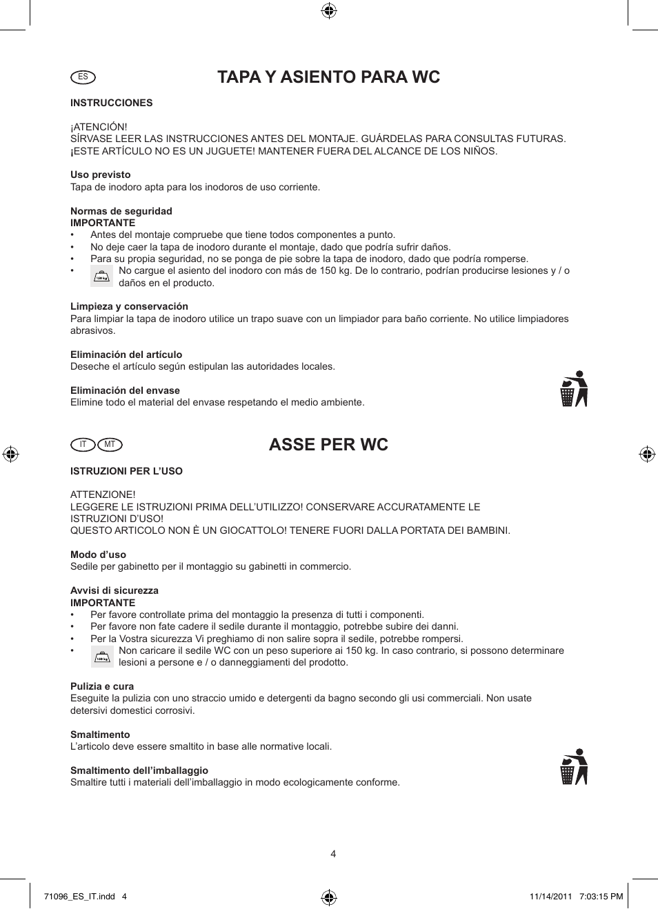 Tapa y asiento para wc, Asse per wc | Miomare Z30830 User Manual | Page 4 / 6