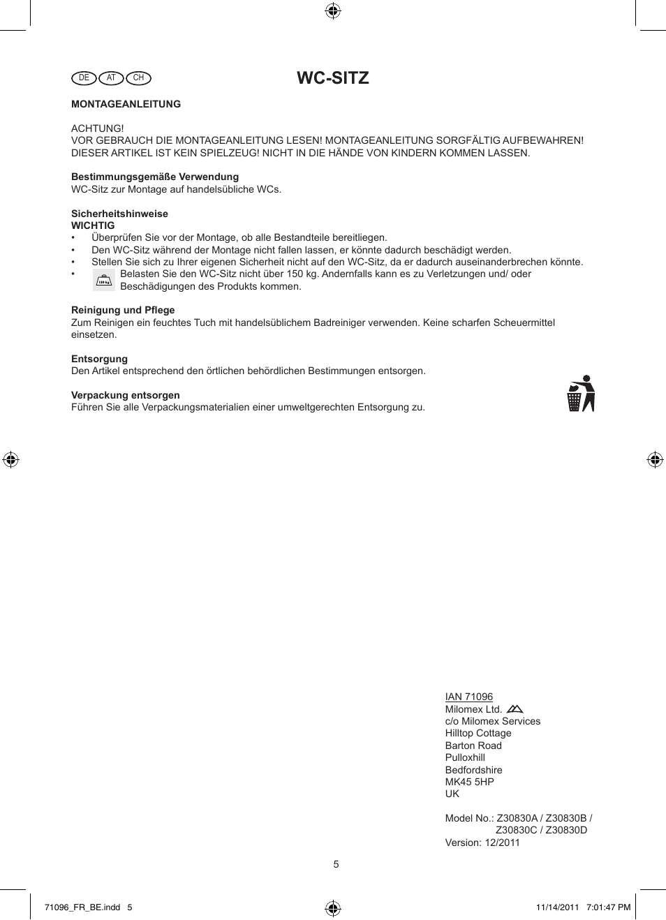 Wc-sitz | Miomare Z30830 User Manual | Page 5 / 5