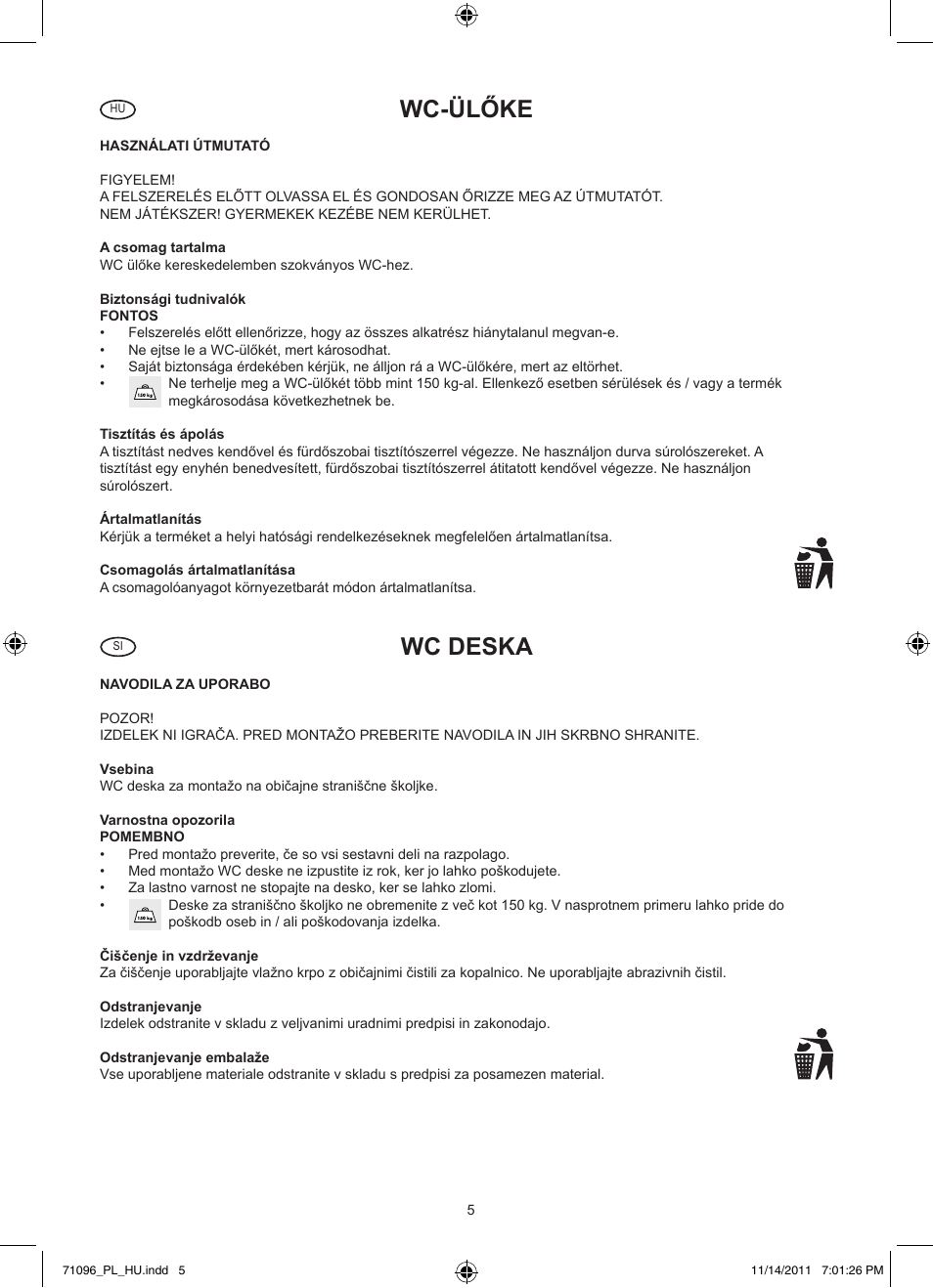 Wc-ülőke, Wc deska | Miomare Z30830 User Manual | Page 5 / 7