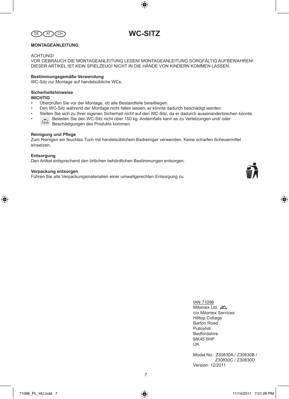 Wc-sitz | Miomare Z30830 User Manual | Page 7 / 7