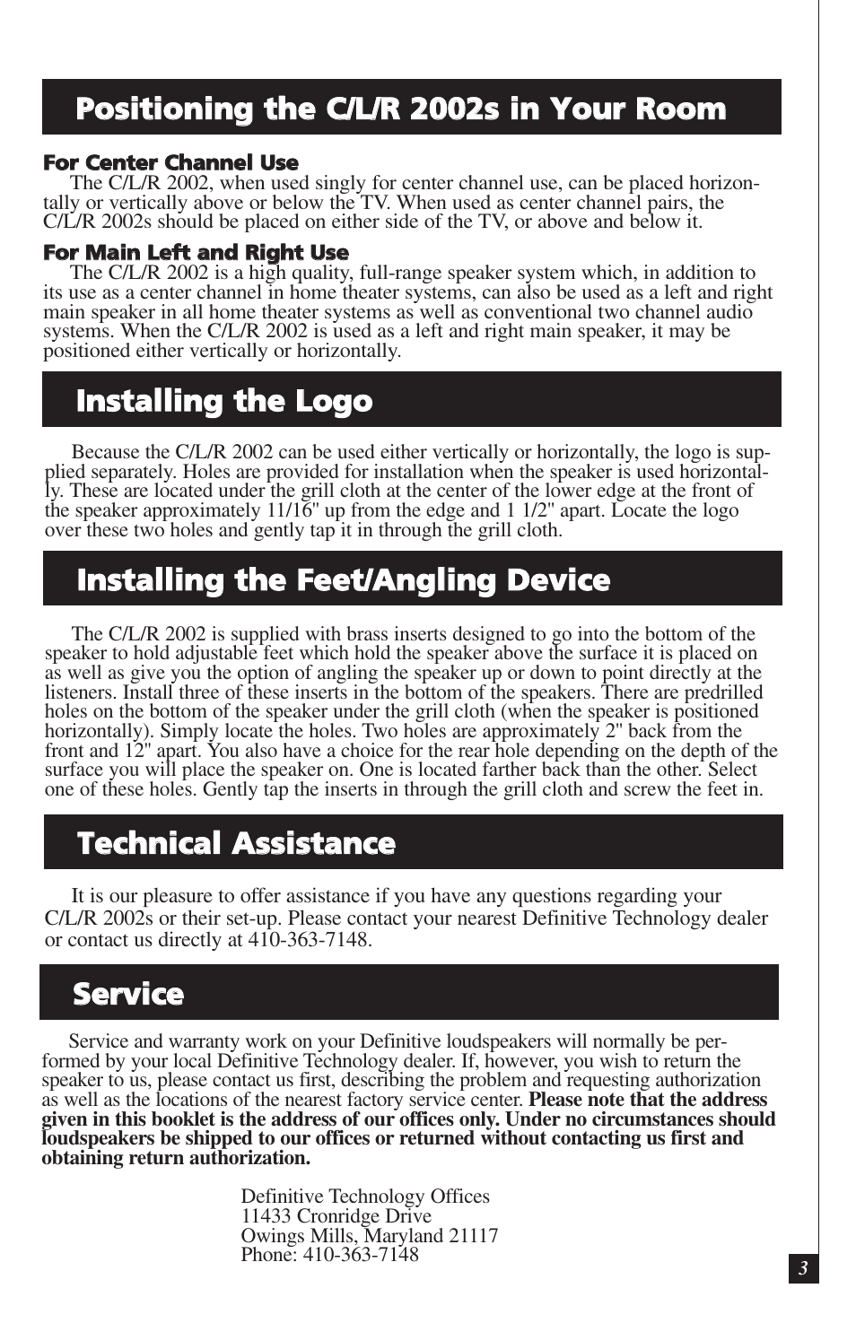 Definitive Technology C/L/R 2002 User Manual | Page 3 / 4