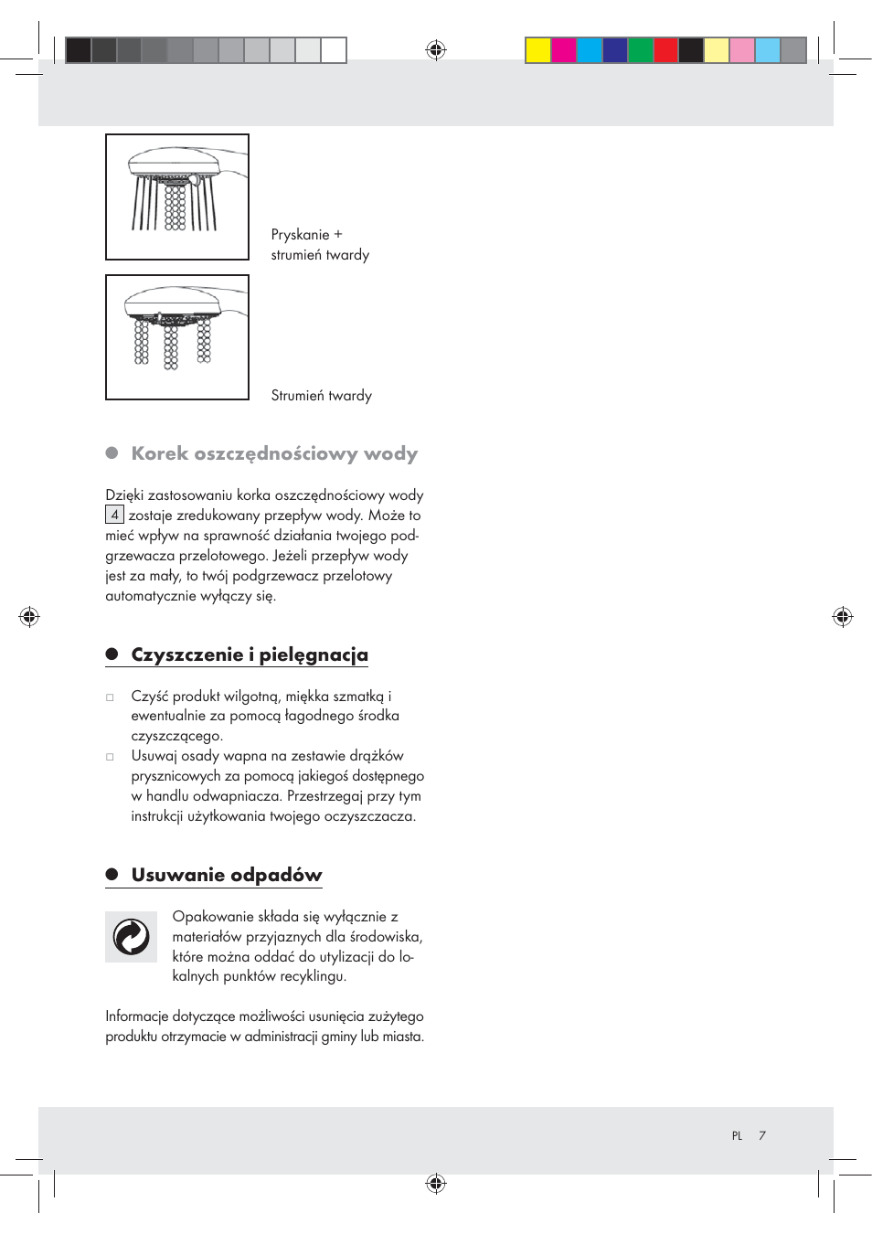 Korek oszczędnościowy wody, Czyszczenie i pielęgnacja, Usuwanie odpadów | Miomare Z29601GB User Manual | Page 7 / 26