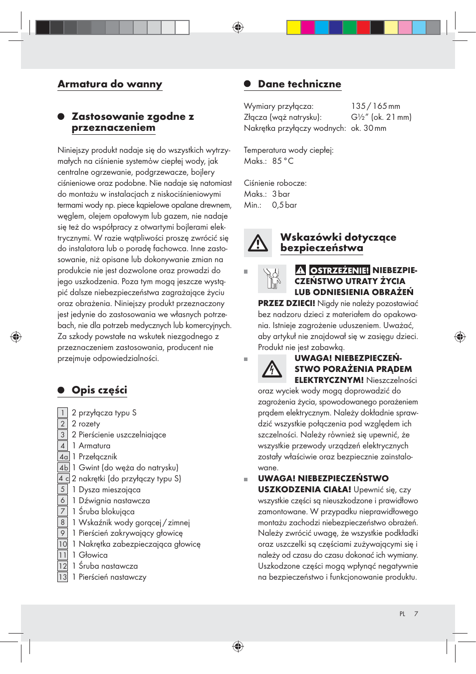 Opis części, Dane techniczne, Wskazówki dotyczące bezpieczeństwa | Miomare Z31166B User Manual | Page 7 / 33