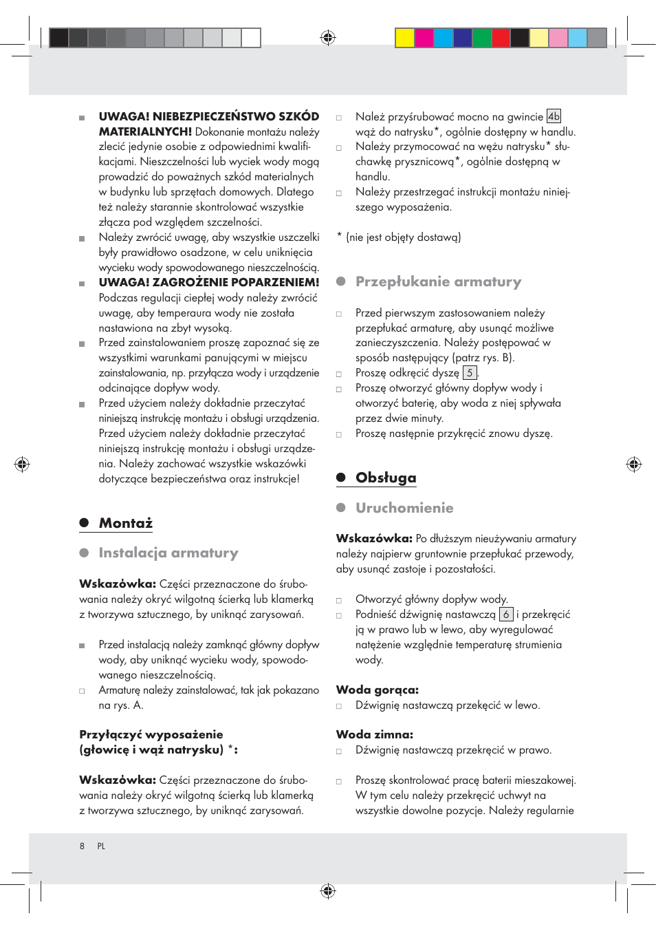 Montaż instalacja armatury, Przepłukanie armatury, Obsługa uruchomienie | Miomare Z31166B User Manual | Page 8 / 33