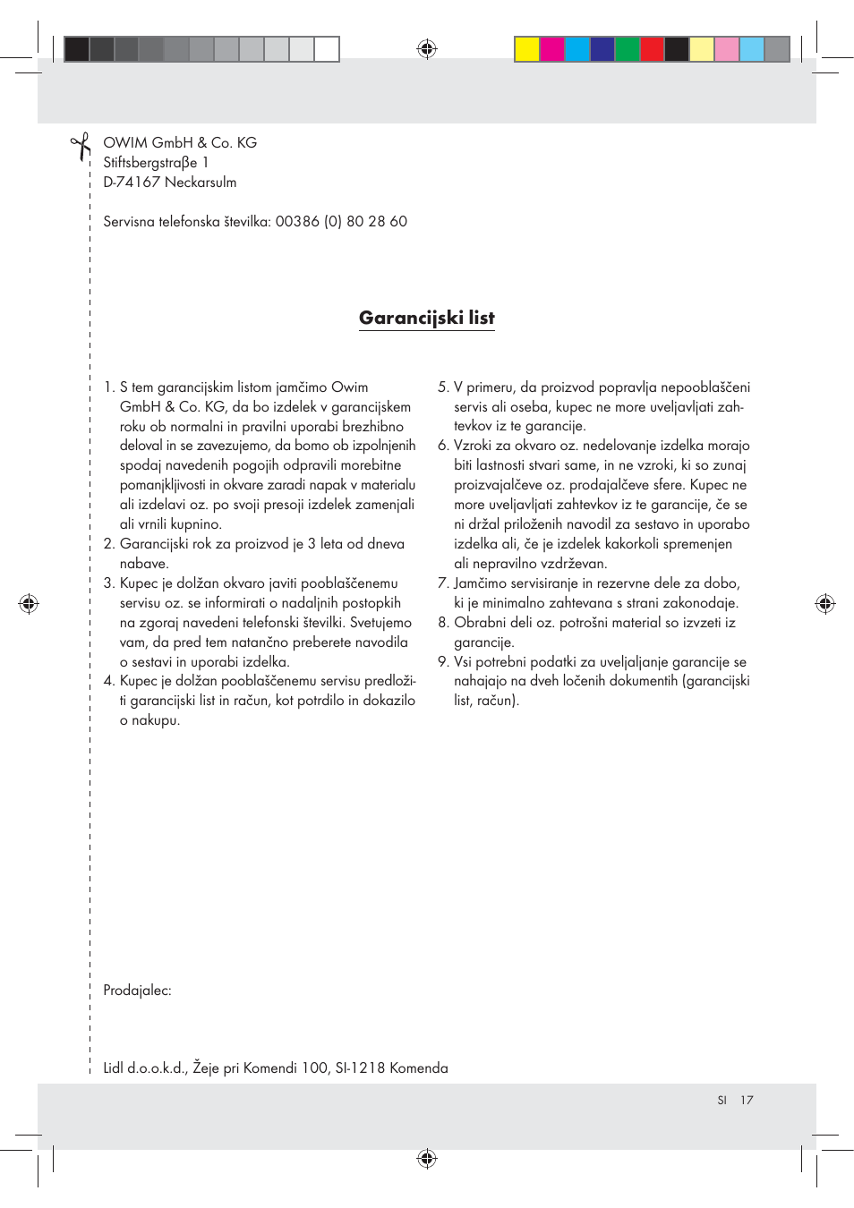 Garancijski list | Miomare Z31166D User Manual | Page 17 / 31
