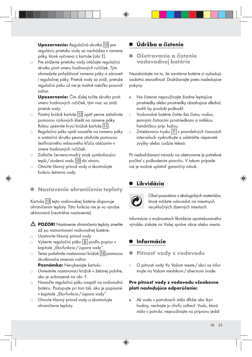 Nastavenie ohraničenia teploty, Likvidácia, Informácie pitnosť vody z vodovodu | Miomare Z31166D User Manual | Page 23 / 31