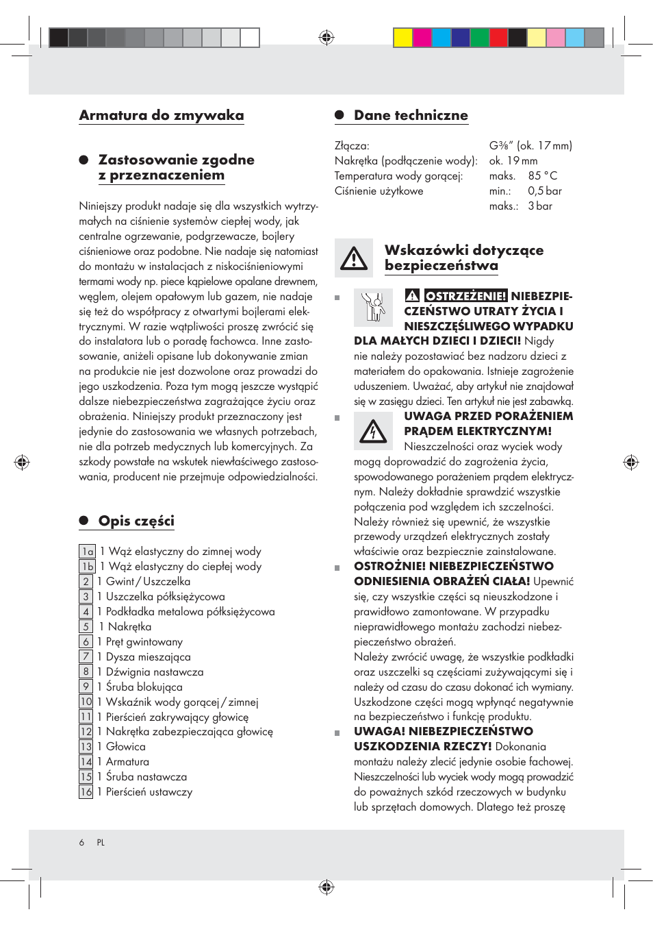 Opis części, Dane techniczne, Wskazówki dotyczące bezpieczeństwa | Miomare Z31166D User Manual | Page 6 / 31