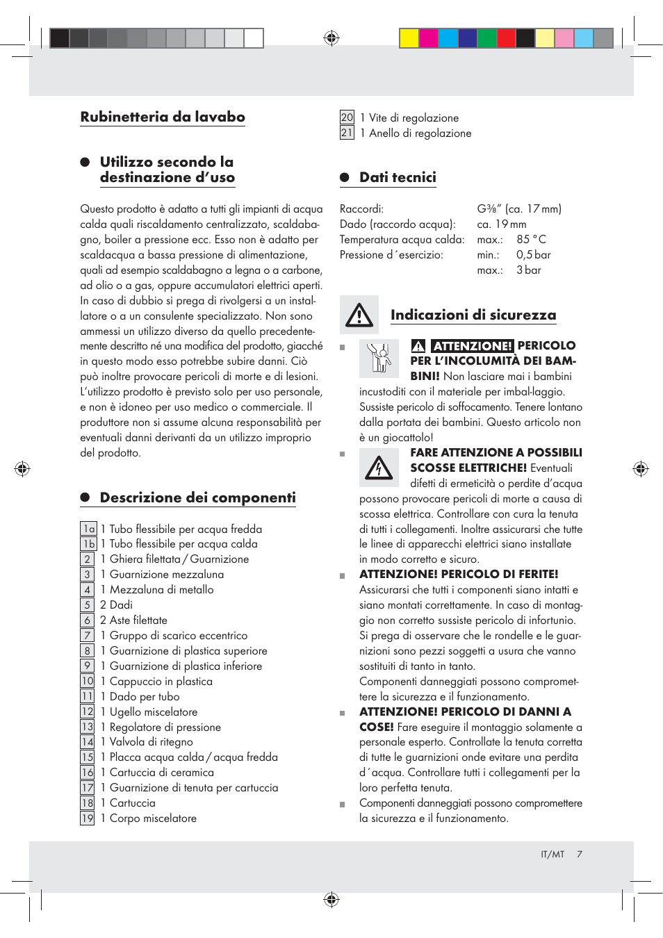 Descrizione dei componenti, Dati tecnici, Indicazioni di sicurezza | Miomare Z31166A User Manual | Page 7 / 25