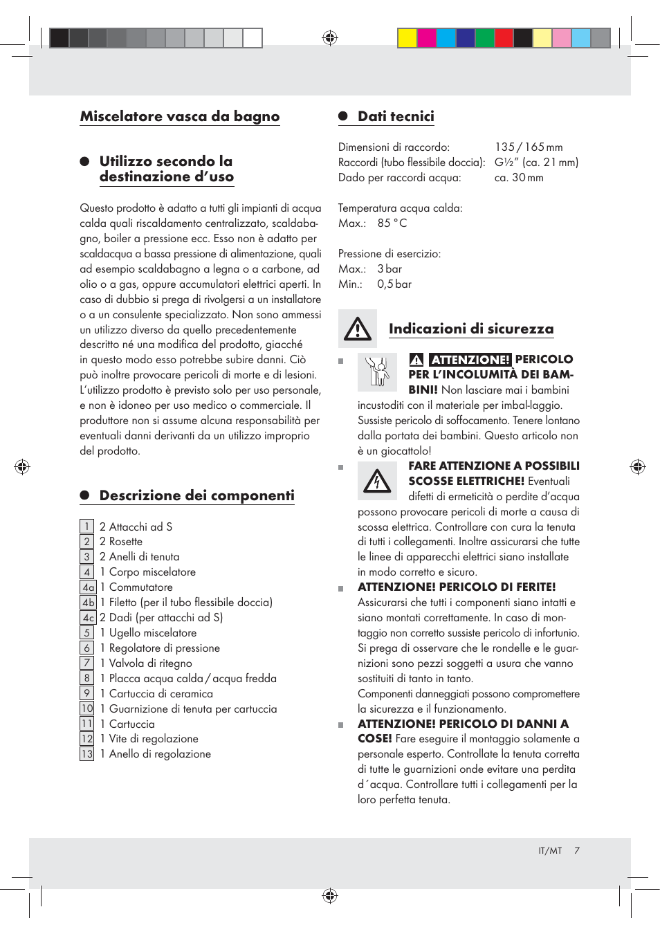 Descrizione dei componenti, Dati tecnici, Indicazioni di sicurezza | Miomare Z31166B User Manual | Page 7 / 24