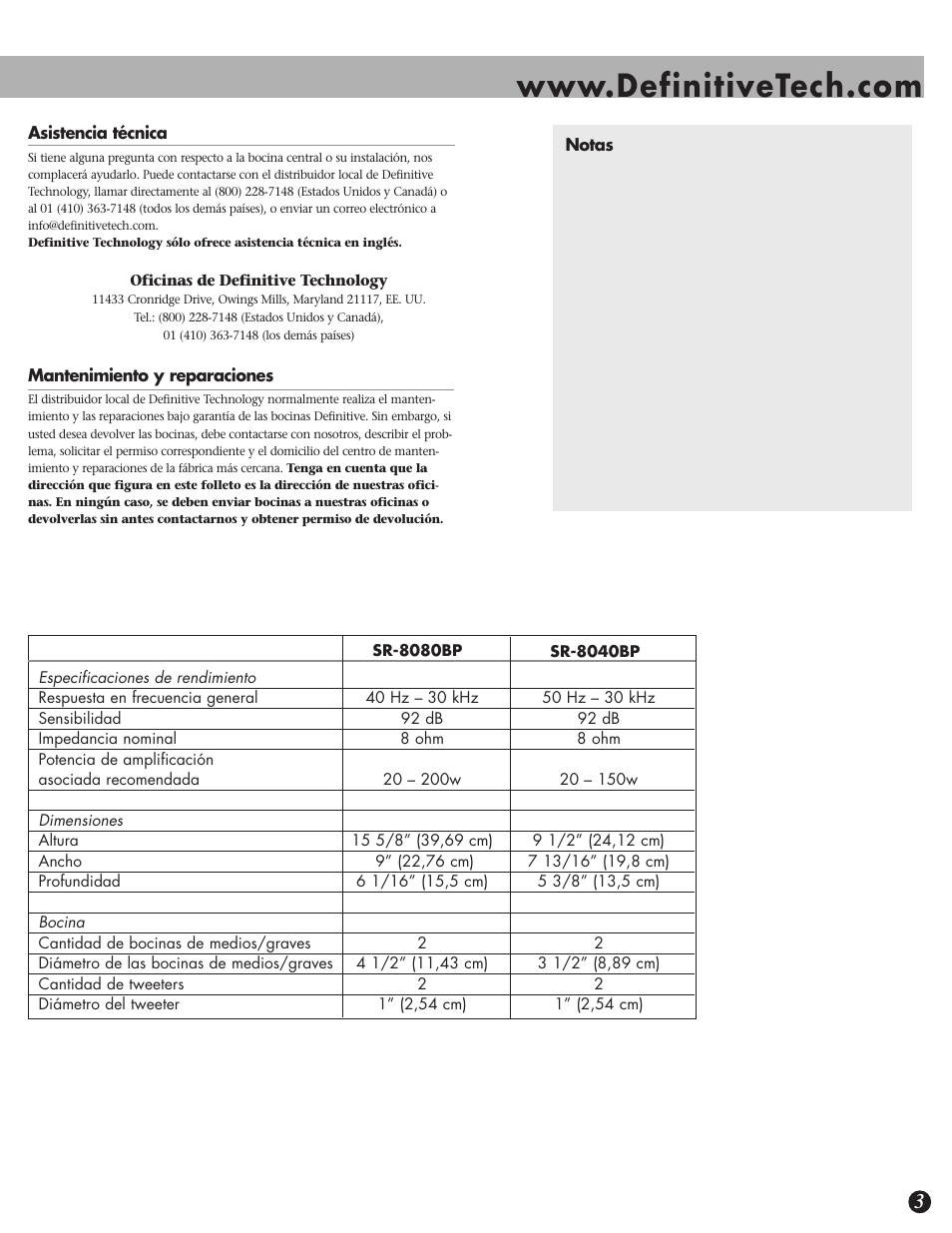 Definitive Technology SR-8080BP User Manual | Page 11 / 12