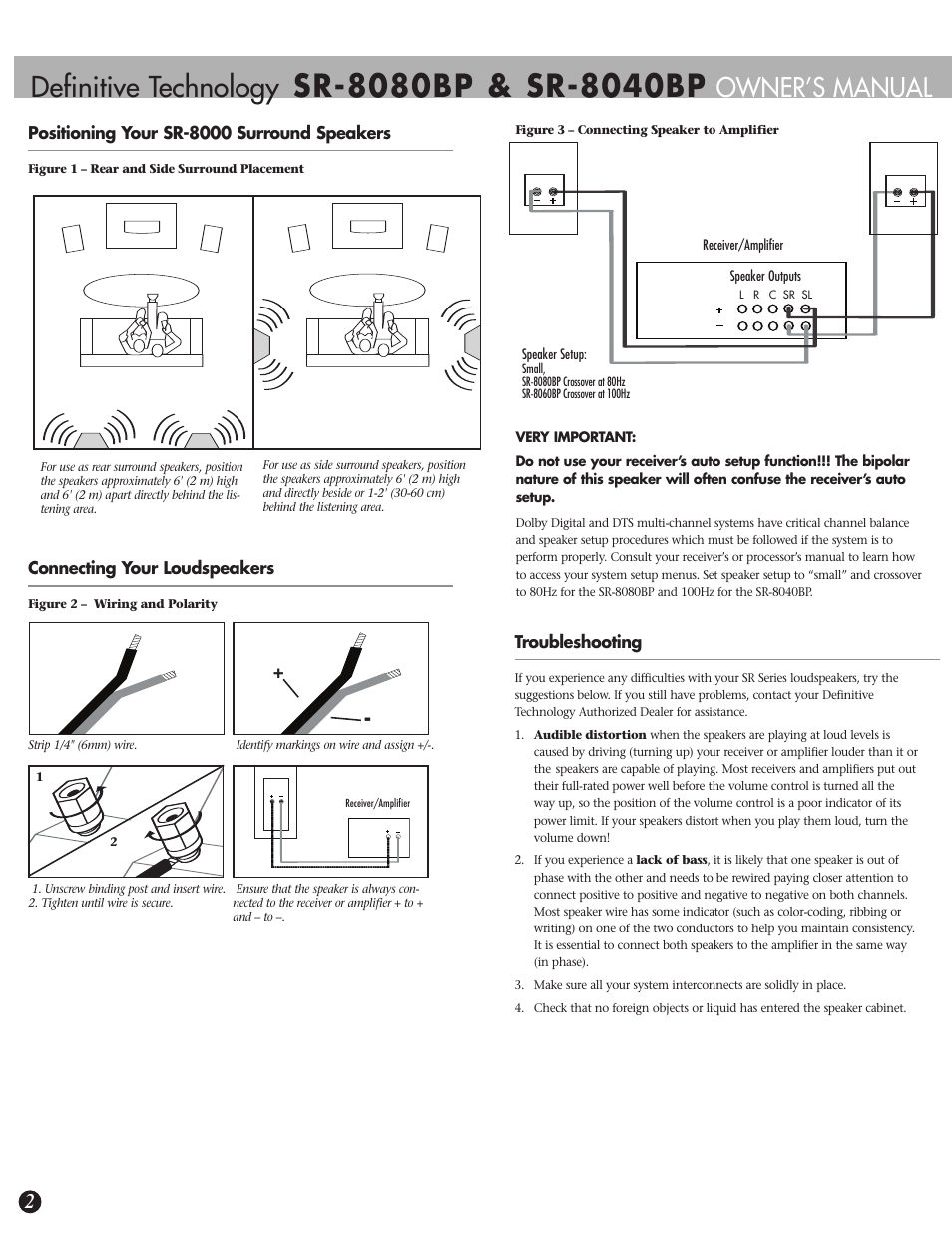 Definitive technology, Owner’s manual | Definitive Technology SR-8080BP User Manual | Page 2 / 12