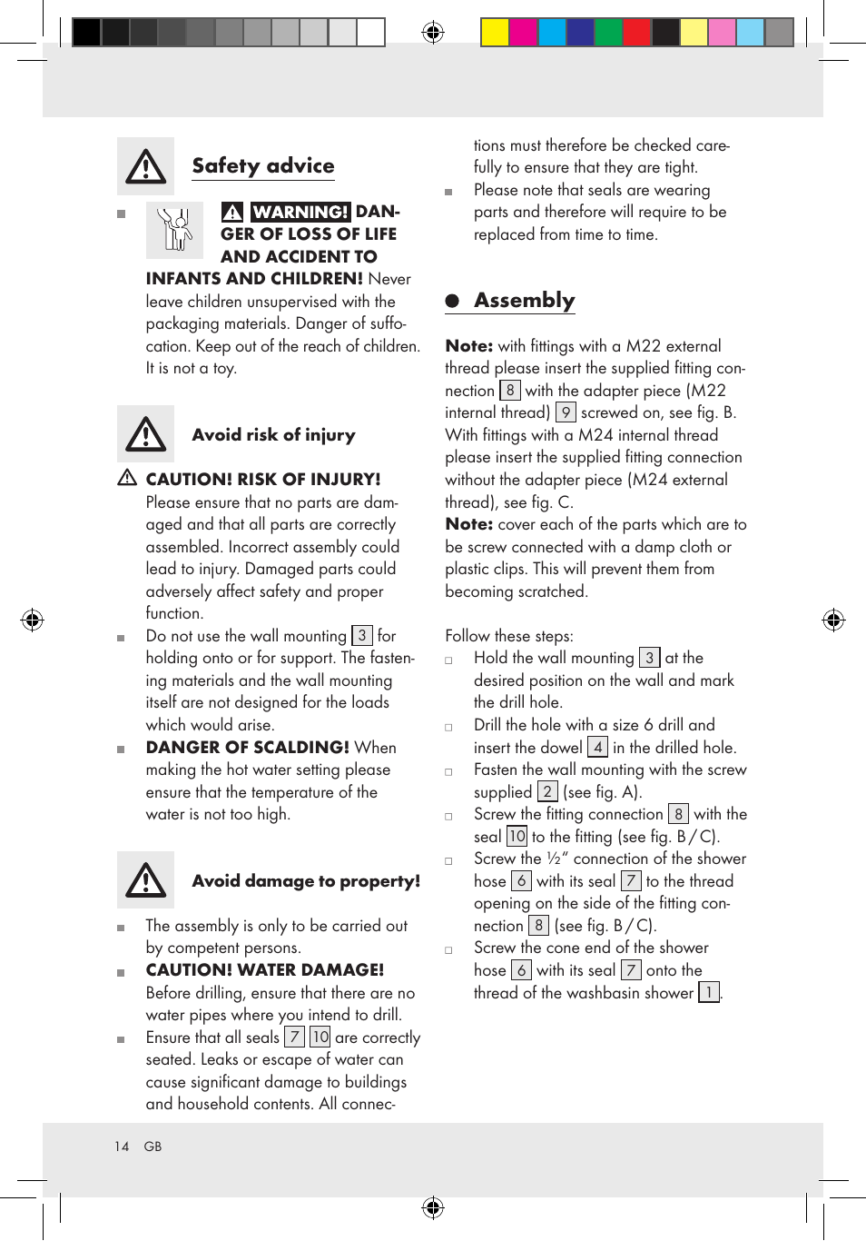 Safety advice, Assembly | Miomare Basin Spray Shower Attachment User Manual | Page 10 / 12