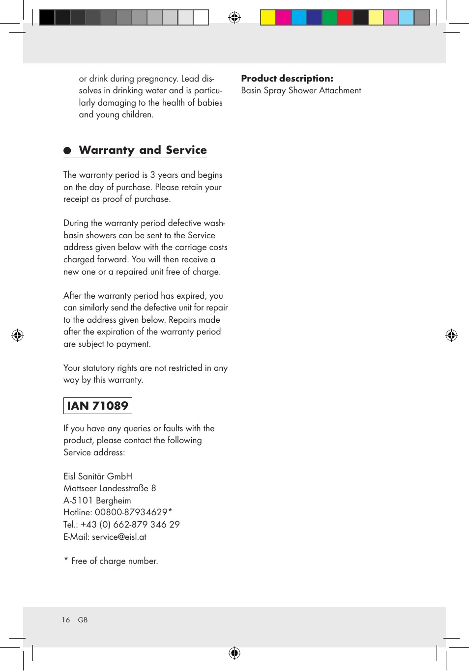 Warranty and service | Miomare Basin Spray Shower Attachment User Manual | Page 12 / 12