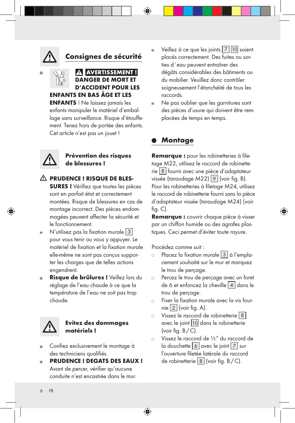 Consignes de sécurité, Montage | Miomare Basin Spray Shower Attachment User Manual | Page 2 / 12