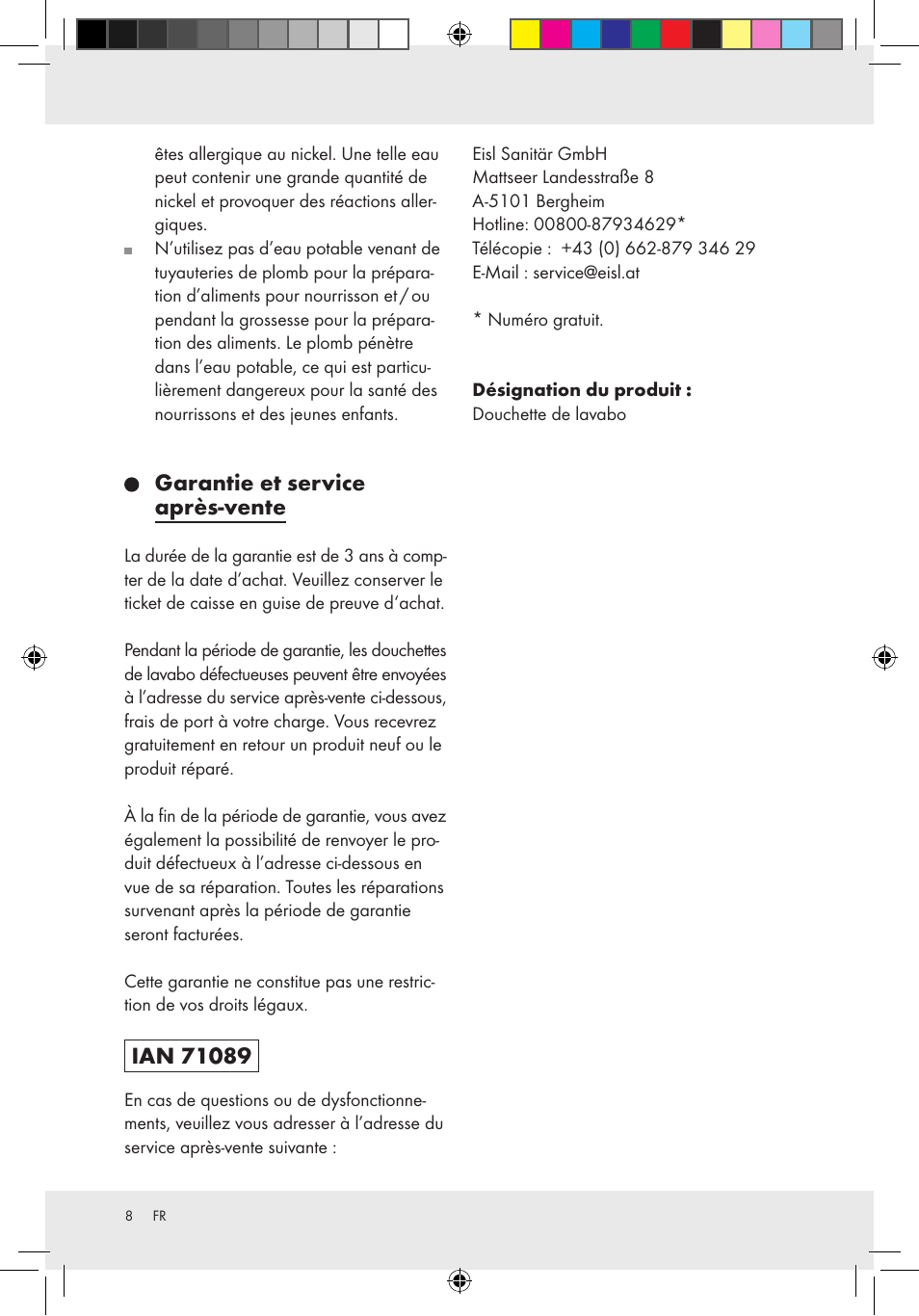 Garantie et service après-vente | Miomare Basin Spray Shower Attachment User Manual | Page 4 / 12
