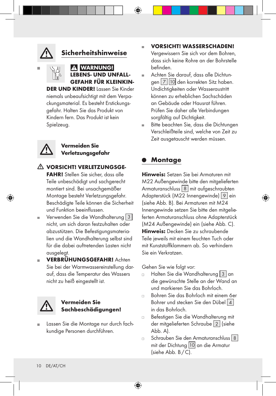 Sicherheitshinweise, Montage | Miomare Basin Spray Shower Attachment User Manual | Page 6 / 12
