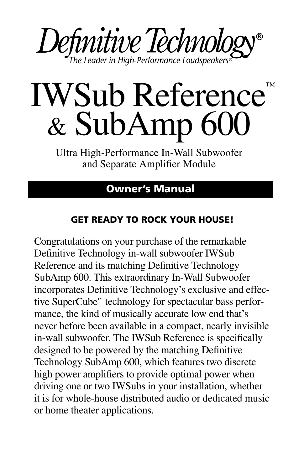 Definitive Technology IWSUB REFERENCE 600 User Manual | 14 pages