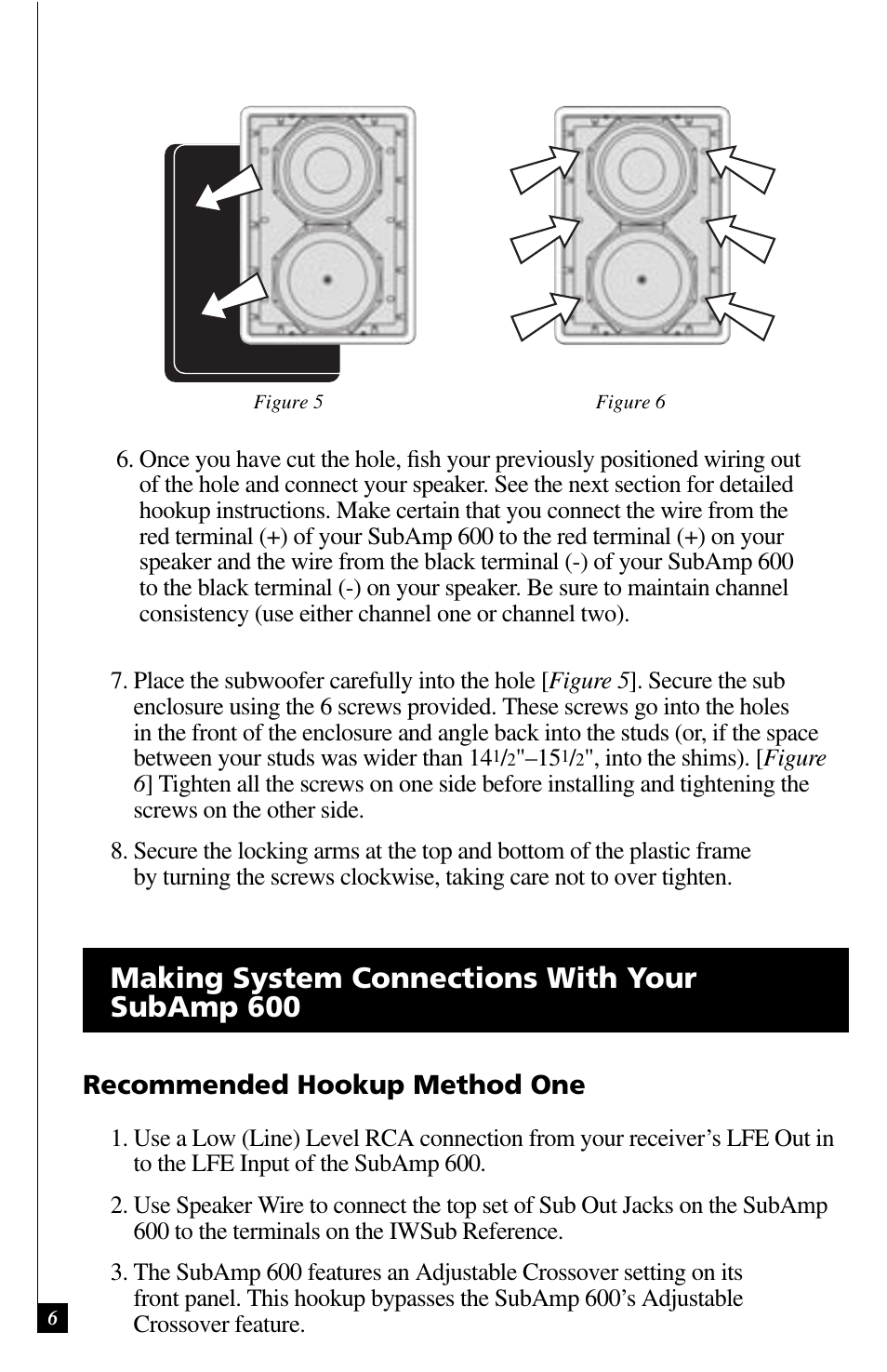 Making system connections with your subamp 600 | Definitive Technology IWSUB REFERENCE 600 User Manual | Page 6 / 14