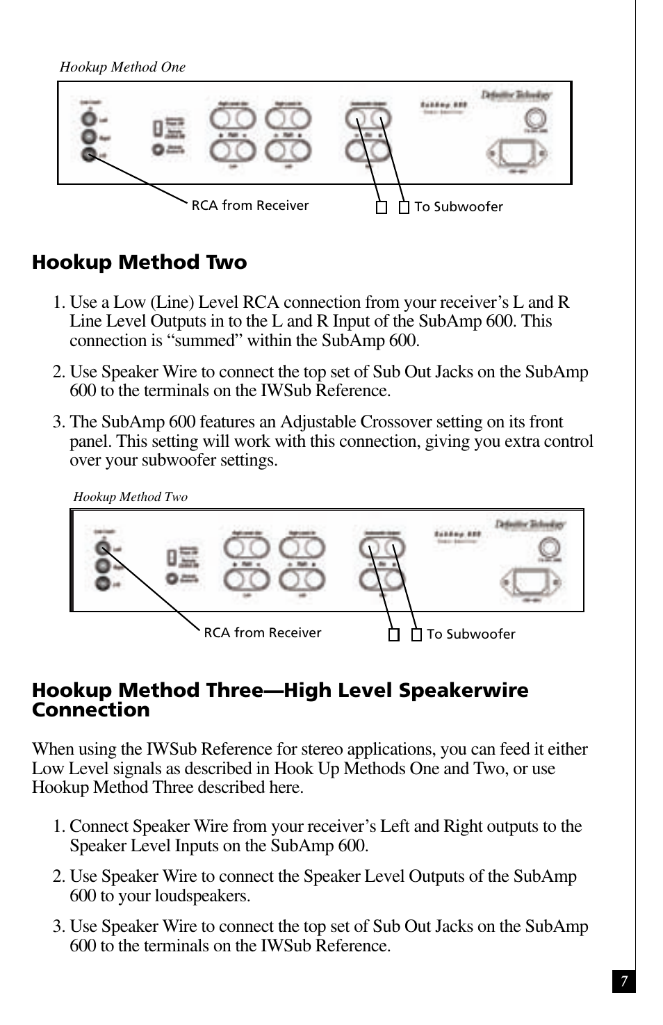 Hookup method two | Definitive Technology IWSUB REFERENCE 600 User Manual | Page 7 / 14
