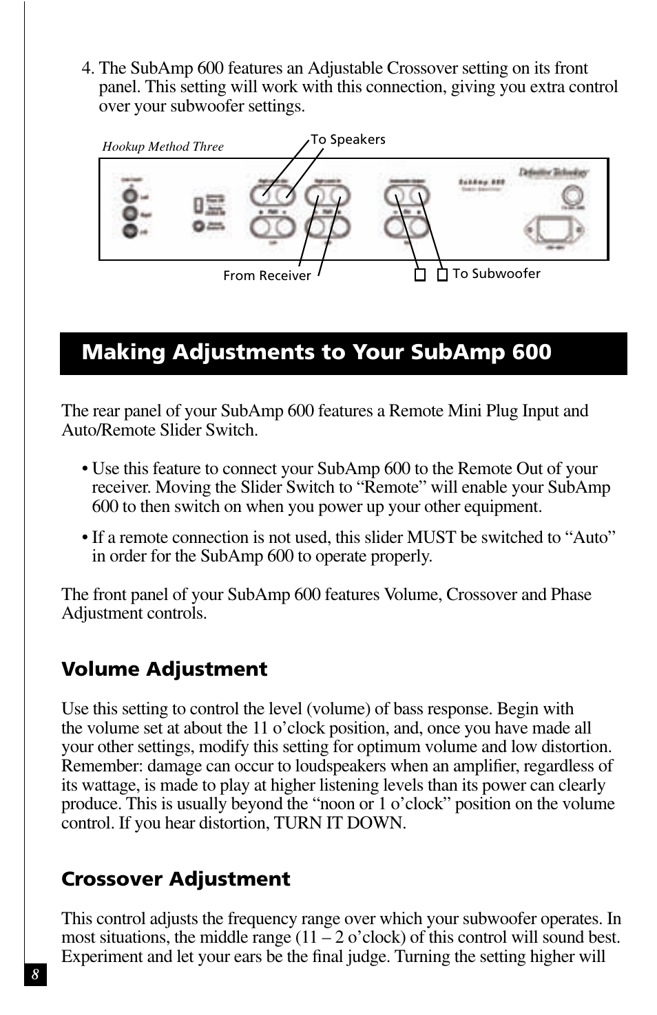 Making adjustments to your subamp 600 | Definitive Technology IWSUB REFERENCE 600 User Manual | Page 8 / 14