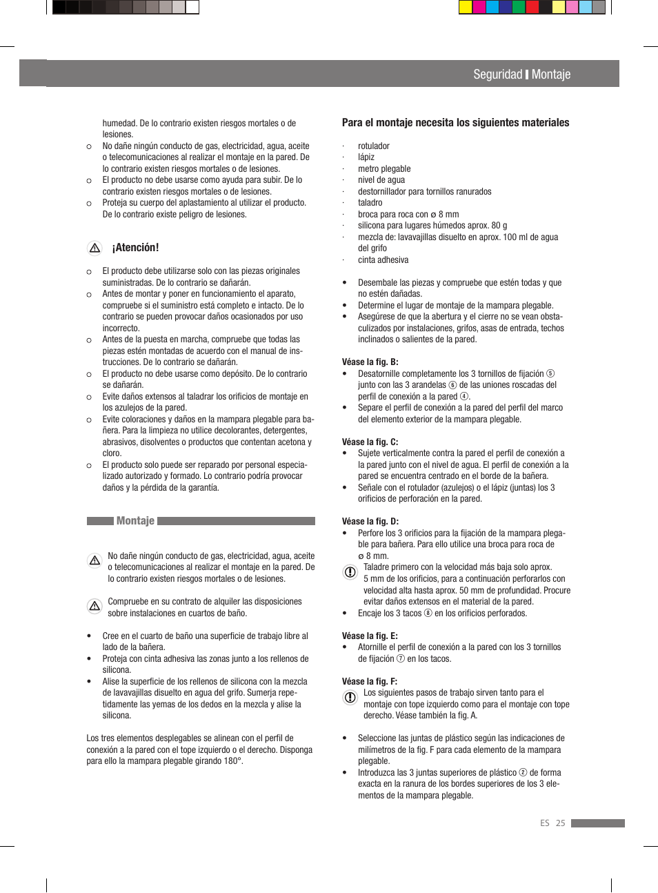 Seguridad montaje, Introducción seguridad | Miomare VS3L User Manual | Page 25 / 66
