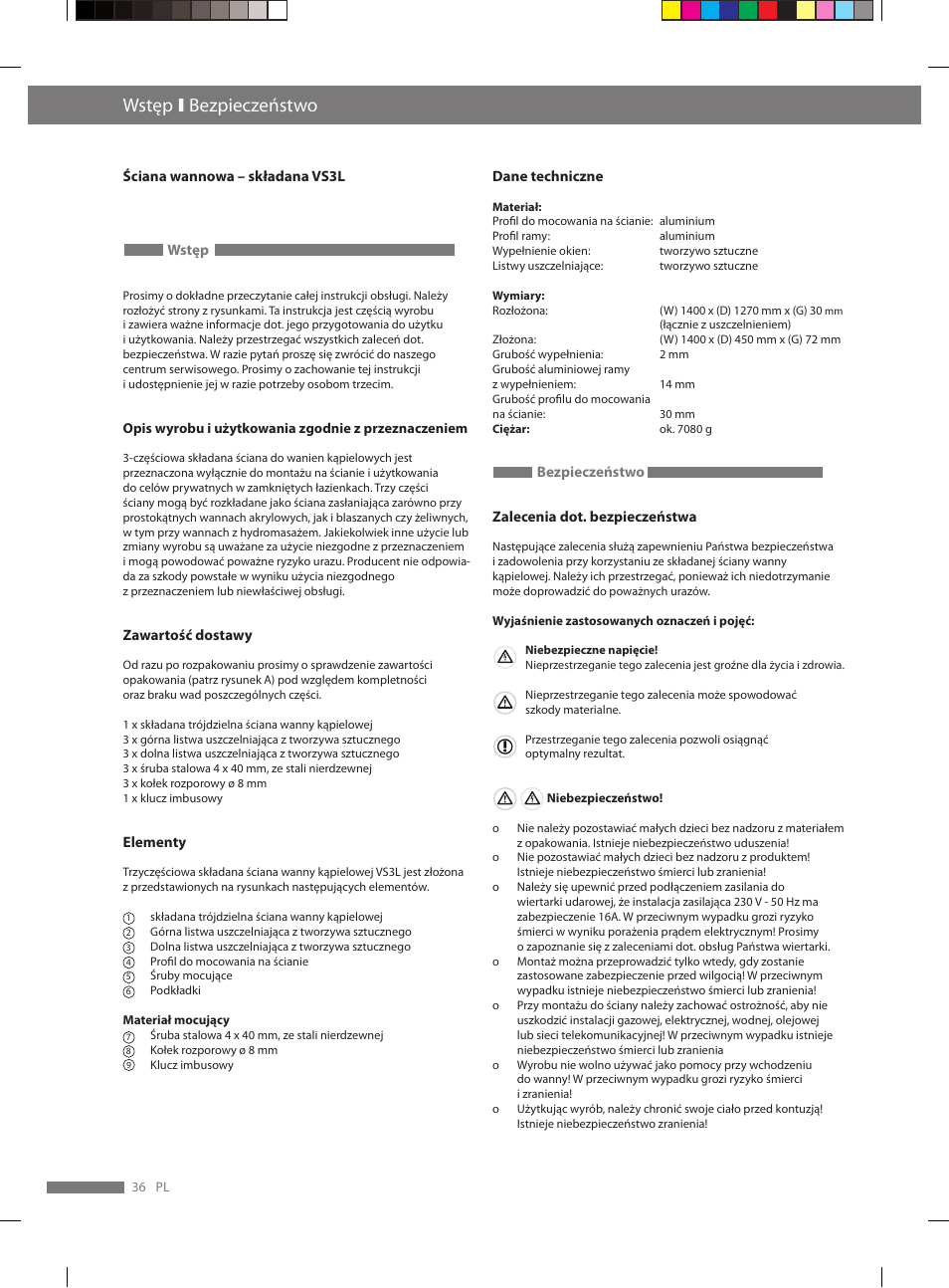 Wstęp ι bezpieczeństwo | Miomare VS3L User Manual | Page 36 / 66