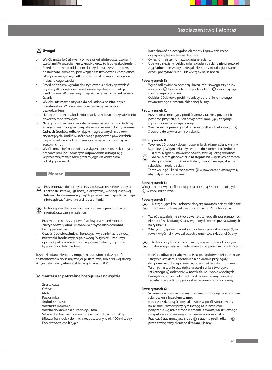 Bezpieczeństwo ι montaż | Miomare VS3L User Manual | Page 37 / 66