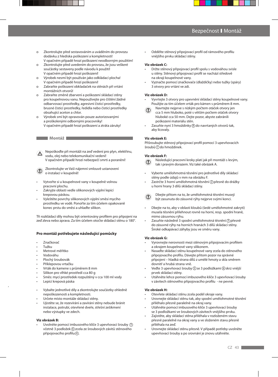 Bezpečnost ι montáž | Miomare VS3L User Manual | Page 43 / 66