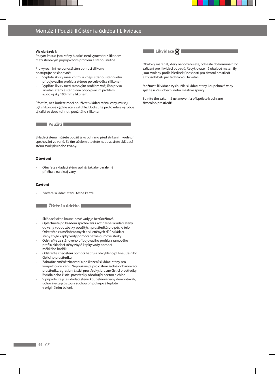 Montáž ι použití ι čištění a údržba ι likvidace | Miomare VS3L User Manual | Page 44 / 66