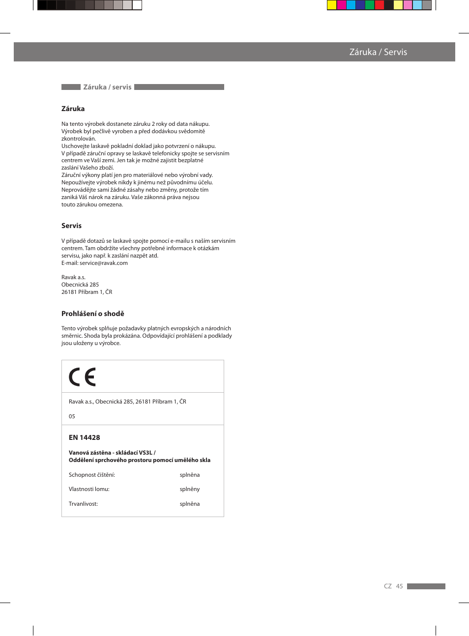 Záruka / servis | Miomare VS3L User Manual | Page 45 / 66