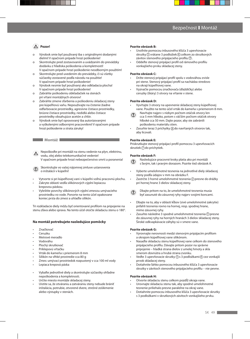 Bezpečnost ι montáž | Miomare VS3L User Manual | Page 49 / 66