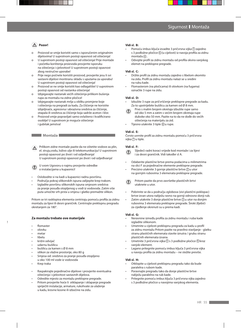 Sigurnost ι montaža | Miomare VS3L User Manual | Page 55 / 66