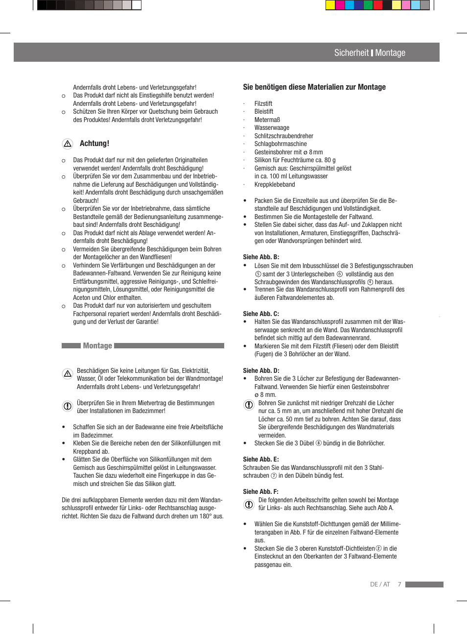 Einleitung sicherheit, Sicherheit montage | Miomare VS3L User Manual | Page 7 / 66