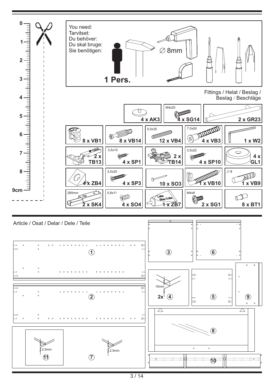 1 pers, E 8mm | Miomare Bathroom Glass Cabinet User Manual | Page 3 / 14