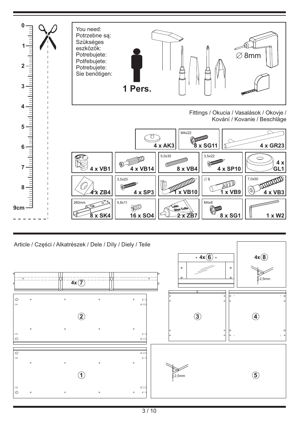 1 pers, E 8mm | Miomare Bathroom Chest of Drawers User Manual | Page 3 / 10