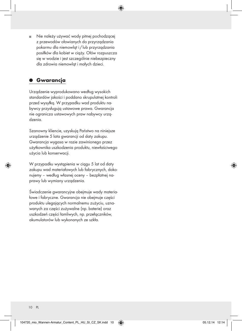 Gwarancja | Miomare 104720-14-01/104720-14-02 User Manual | Page 10 / 31