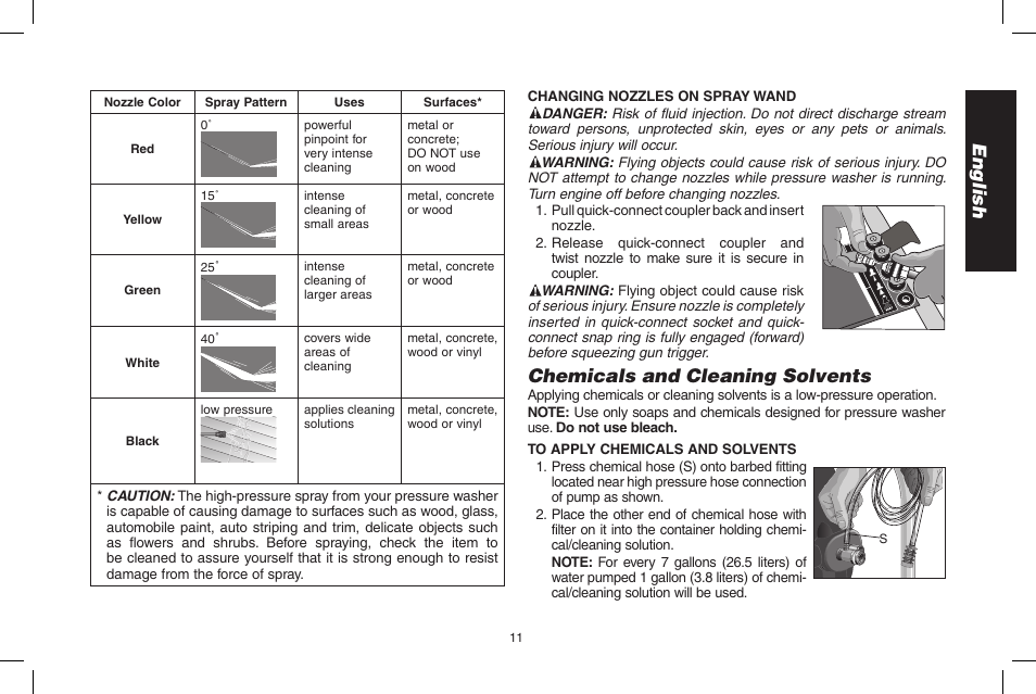 English, Chemicals and cleaning solvents | DeWalt DPD3100 User Manual | Page 11 / 68