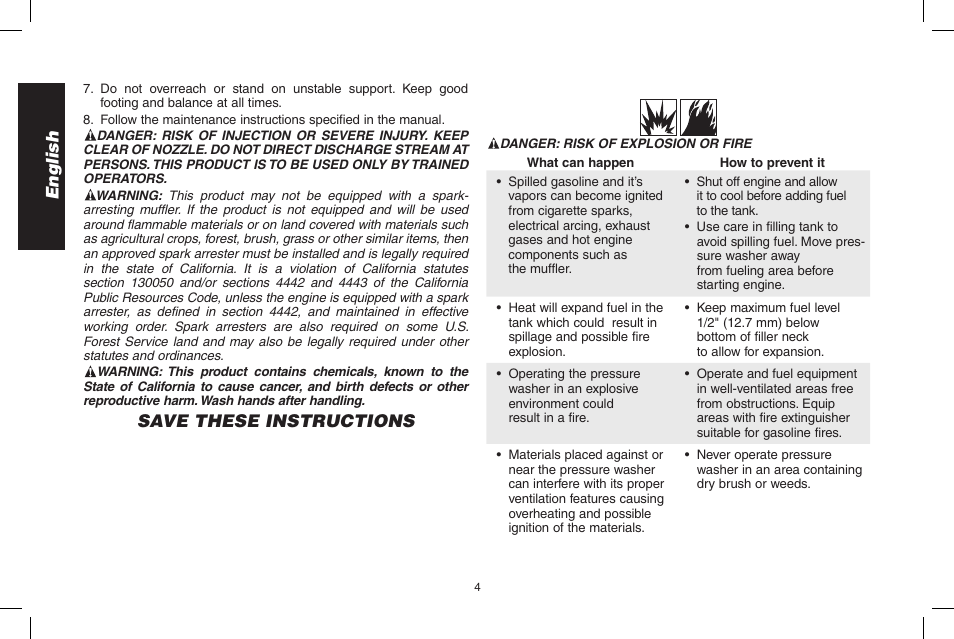 English, Save these instructions | DeWalt DPD3100 User Manual | Page 4 / 68