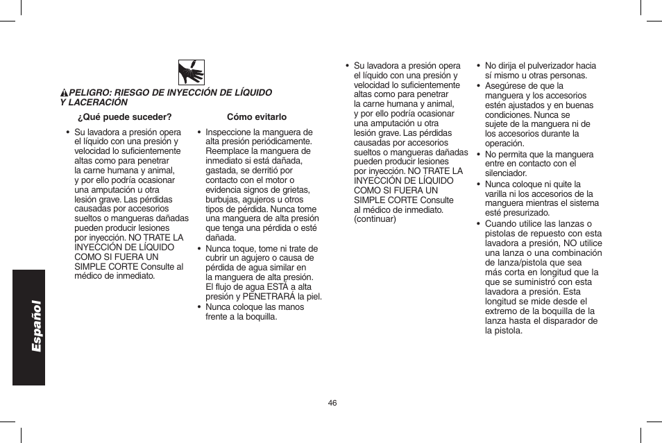 Español | DeWalt DPD3100 User Manual | Page 46 / 68