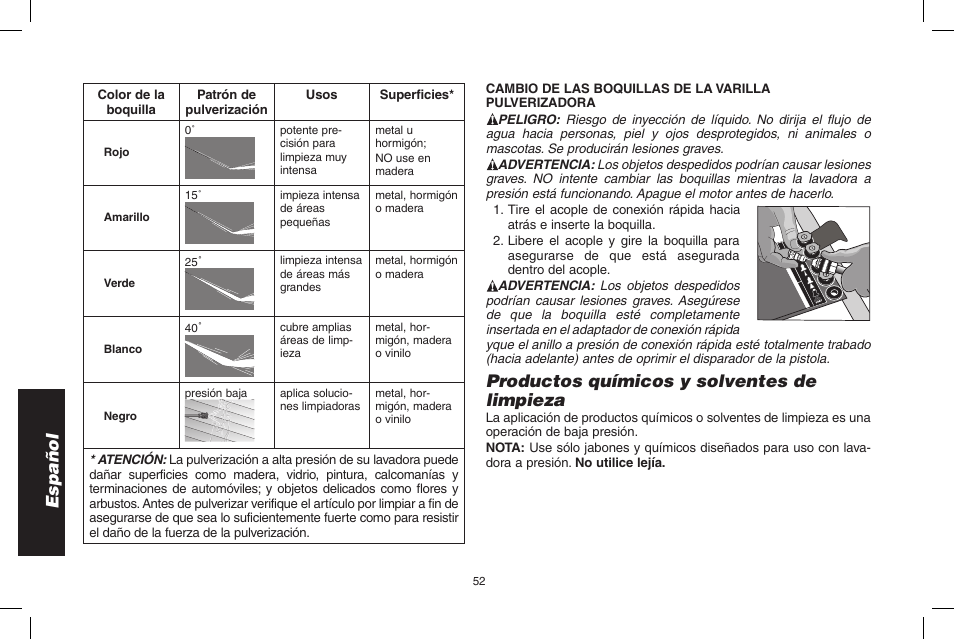 Español, Productos químicos y solventes de limpieza | DeWalt DPD3100 User Manual | Page 52 / 68